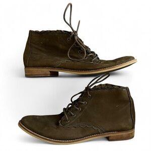 Gianni Bini Olive Green Lace-Up Leather Ankle Boot Oxfords